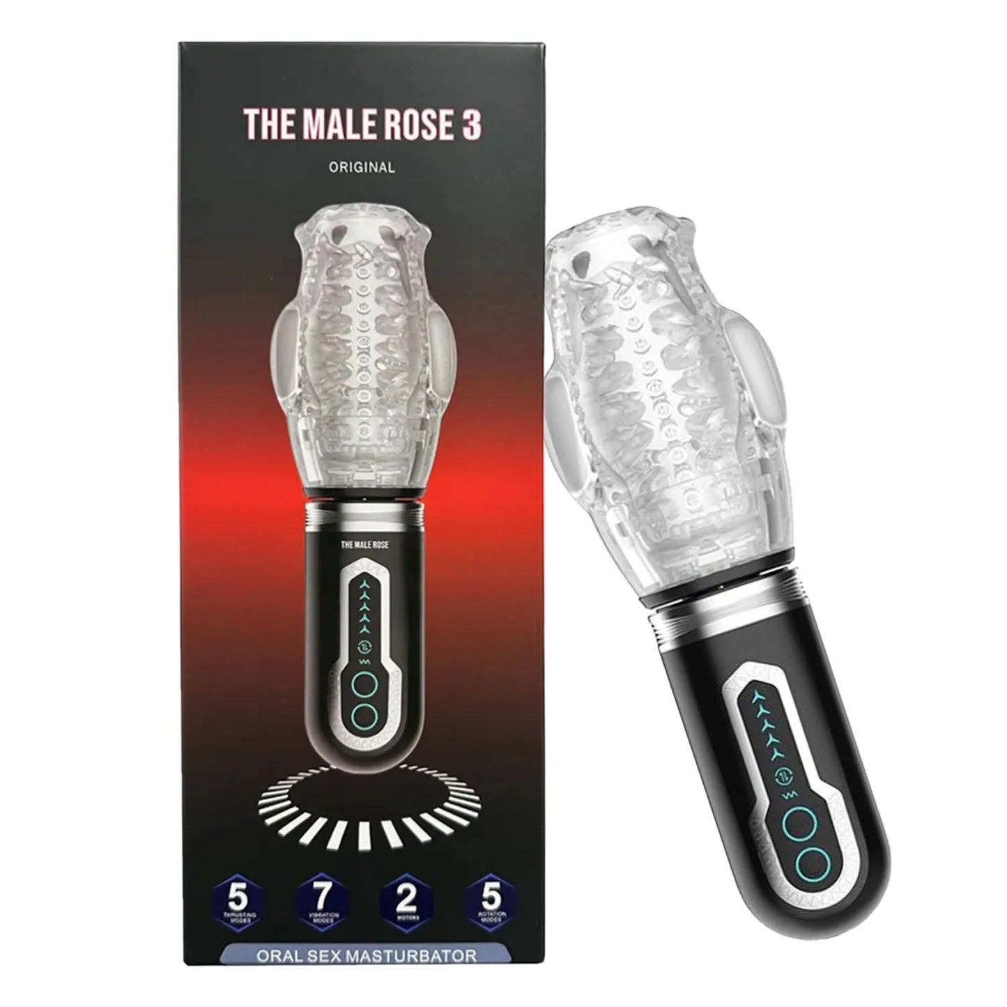 The Male Rose 3 – Rechargeable Thrusting Rotating Vibrating Masturbator