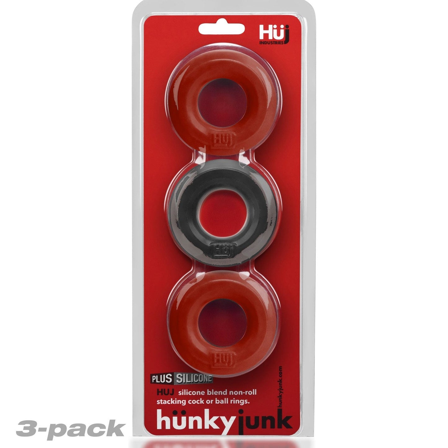 3 Piece Cock Rings by Hunky Junk in Red and Tar Ice