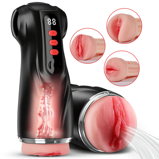 Daphne - 3 Sleeves Pocket Pussy Penis Pump with 9 Sucking & 9 Vibrating Male Stroker Masturbation Cup