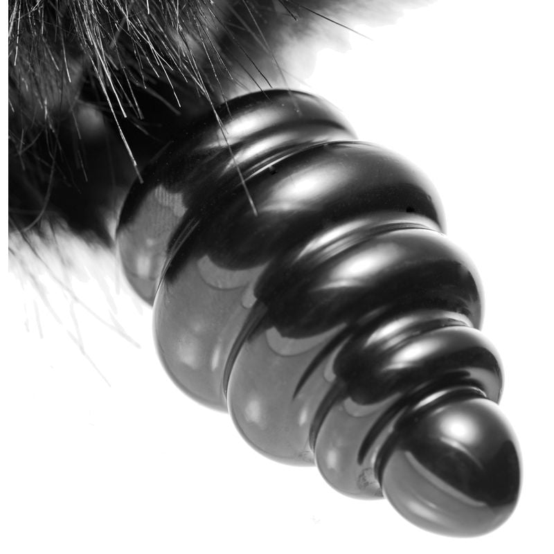 Black Bunny Tail Anal Plug with Fuzzy Tail and Tapered Tip