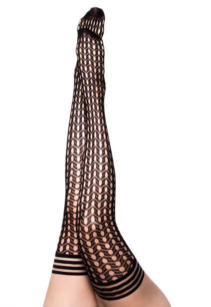 Kixies Mimi Size C Black Circle Fishnet Thigh High Stockings