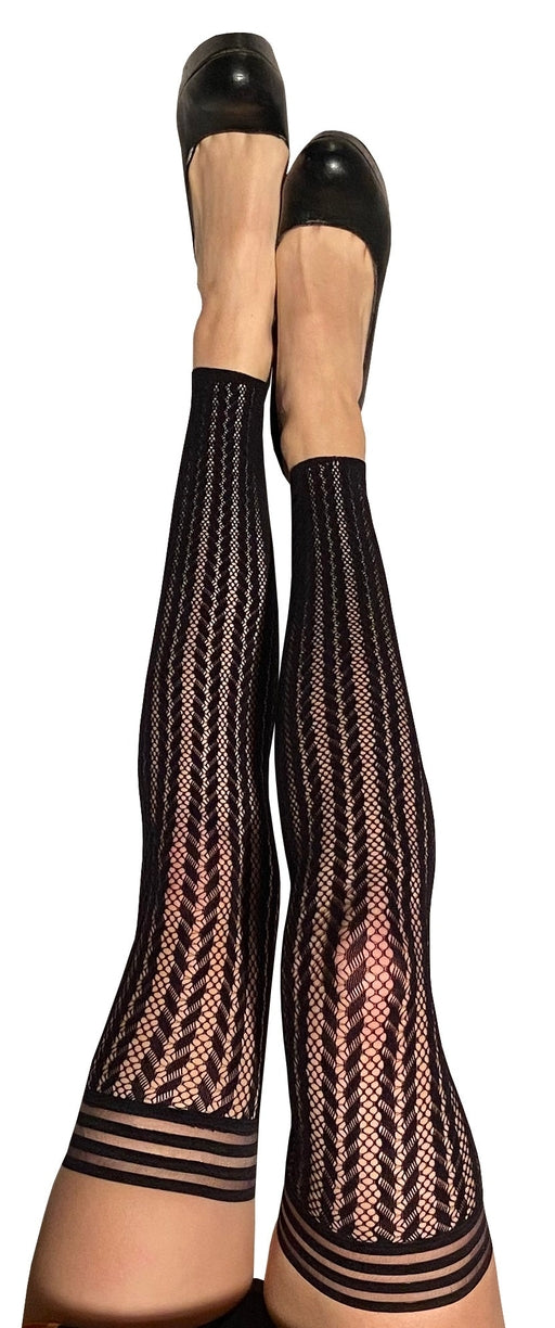 Kixies Lindsay Footless Fishnet Black Thigh High Tights Size A