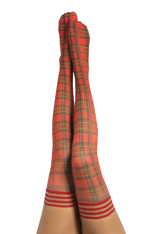 Kixies Grace Red Plaid Thigh High Stockings Size D