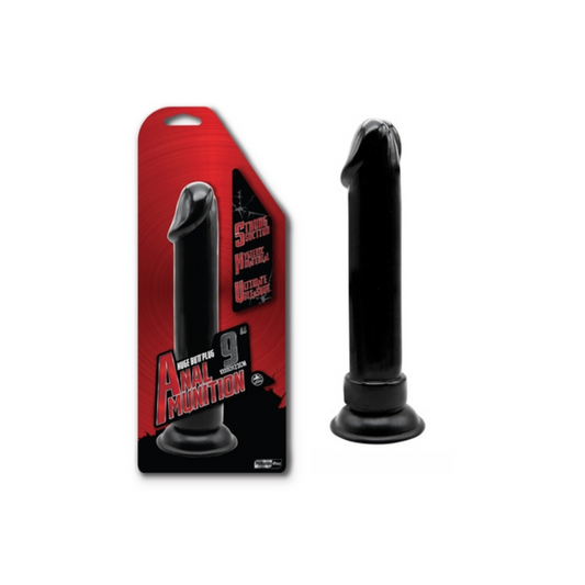 Anal Munition 9 Inch Huge Black Butt Plug with Suction Cup Base