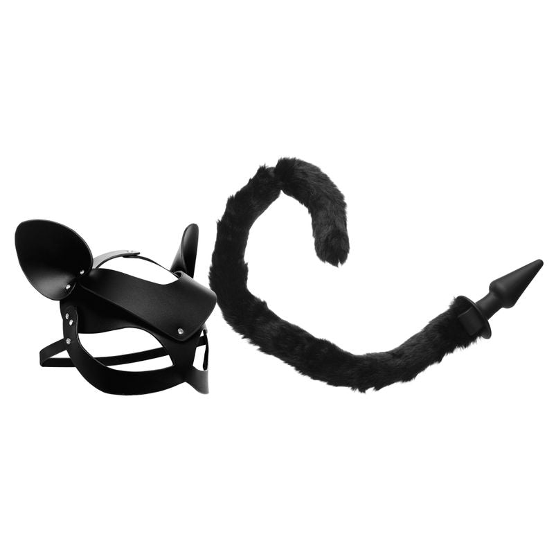 Cat Tail Anal Plug and Mask Set for Playful Adult Fantasy