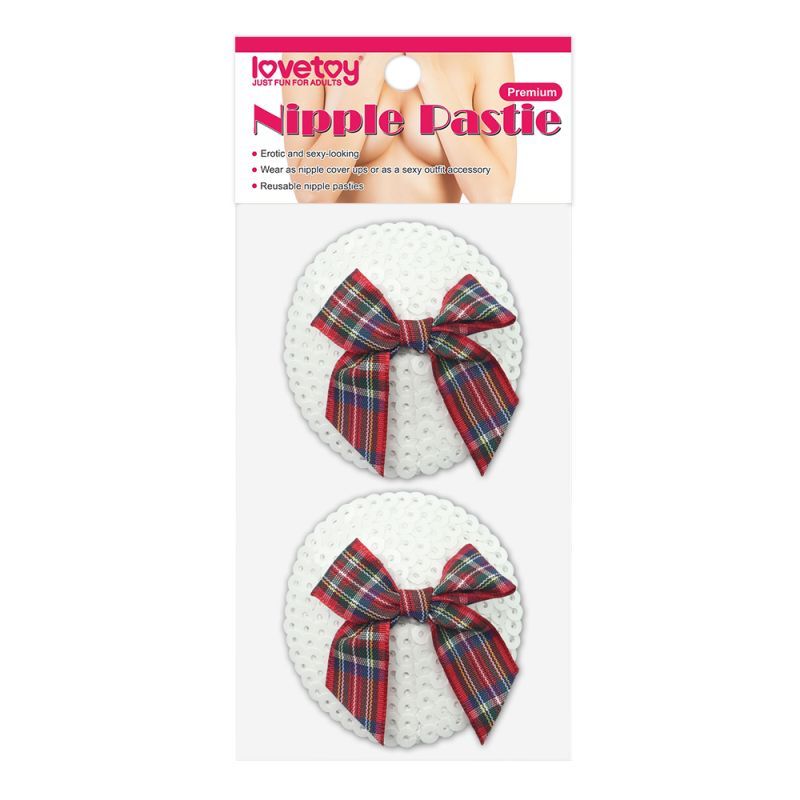 Reusable Sequin Round Nipple Pasties with Tartan Bow