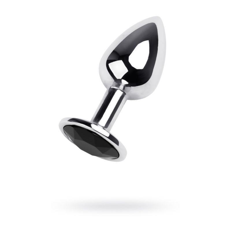 Silver Metal Anal Plug with Black Gem Small