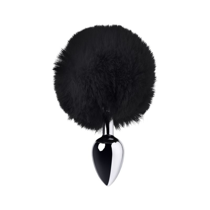 Silver Metal Anal Plug Small (Black Faux Fur) – Small Butt Plug