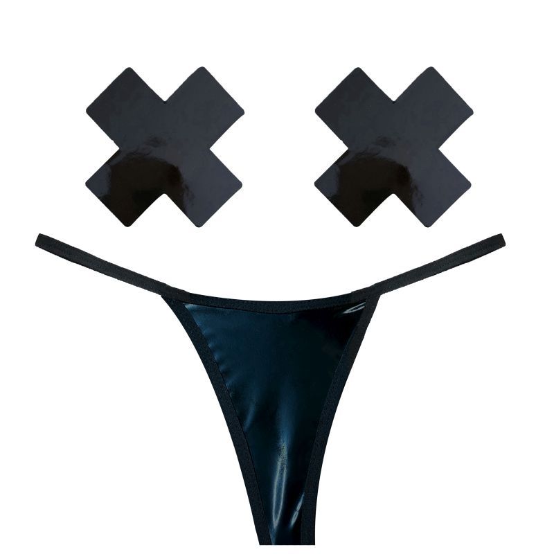 Dom Squad Black Wet Vinyl Pastie and G-String Set
