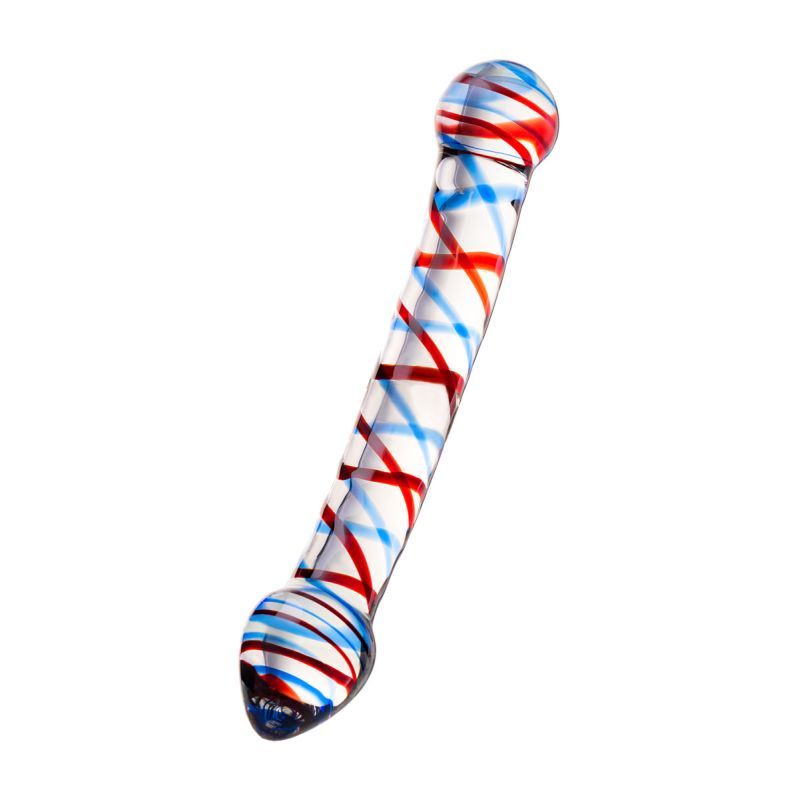 Sexus Glass Dildo Curved Blue Red 20 Centimeters