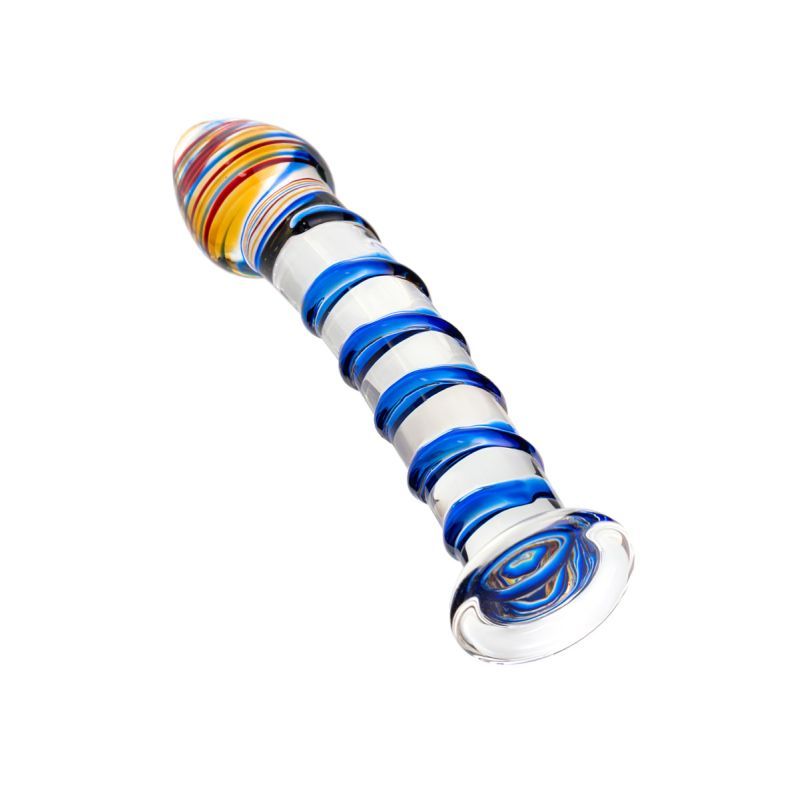 Sexus Glass Dildo with Blue Swirls 18cm