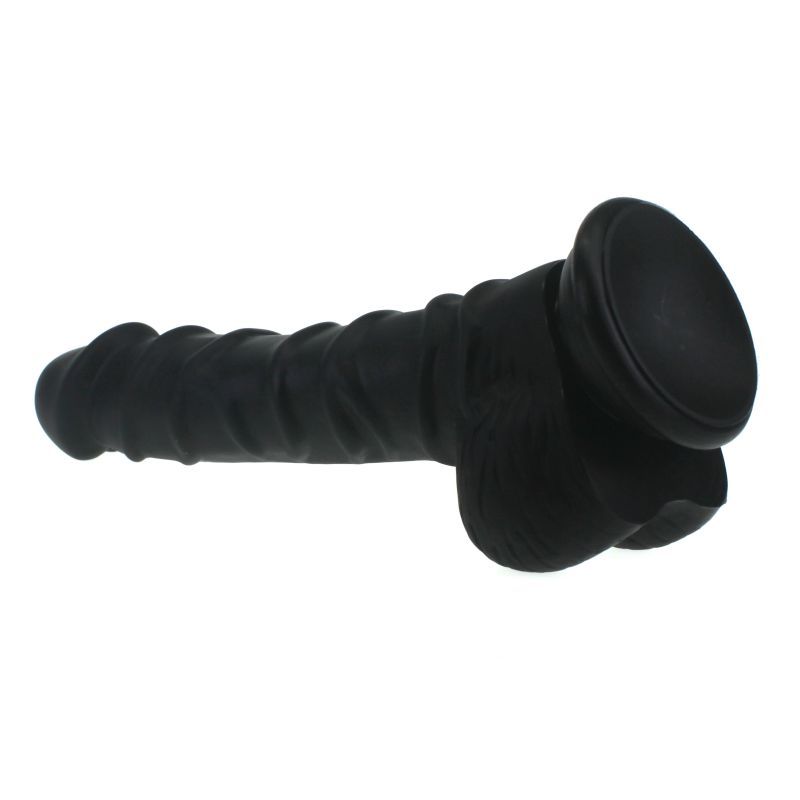 Realistic 20cm Dildo with Ridged Shaft and Balls in Black