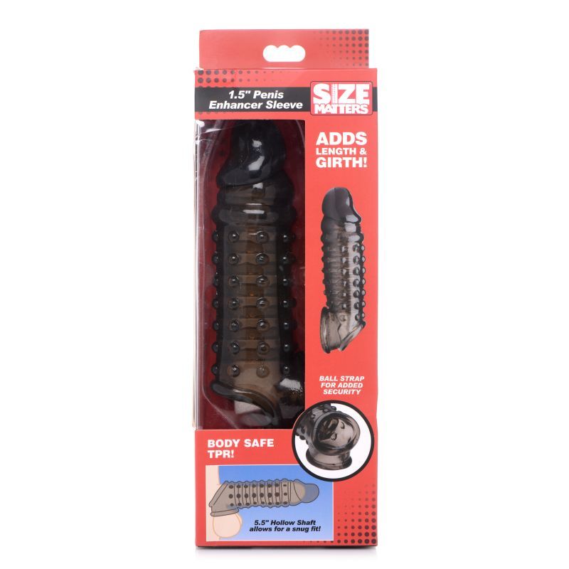 Penis Enhancer Sleeve 1.5in Smoke for Extra Length and Girth