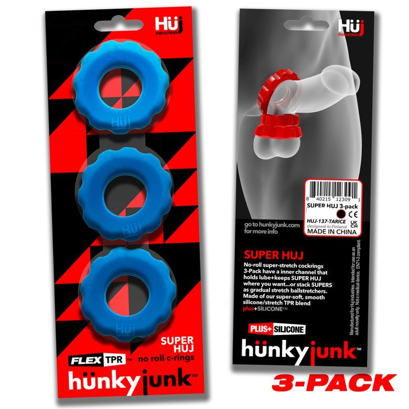 Super Hunkyjunk 3 Piece Cockrings Teal Ice