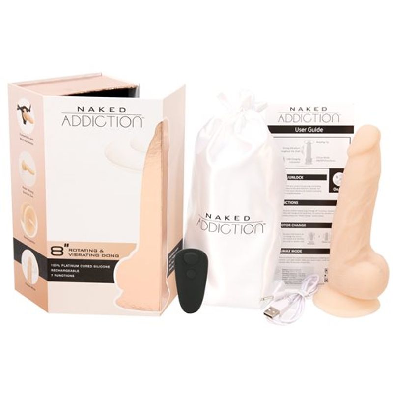 Rotating 8 Inch Vibrating Dildo with Remote in Vanilla