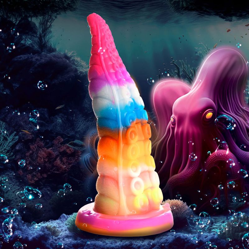 Luminoctopus Glow in the Dark 7.2 Inch Tentacle Dildo – Rainbow-Sherbert Colors Dildo