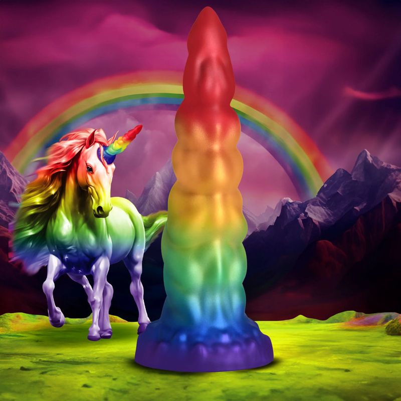 Magic Rider Unicorn 6.8 Inch Silicone Dildo (Iridescent Rainbow) – with Suction Base and Tapered Tip
