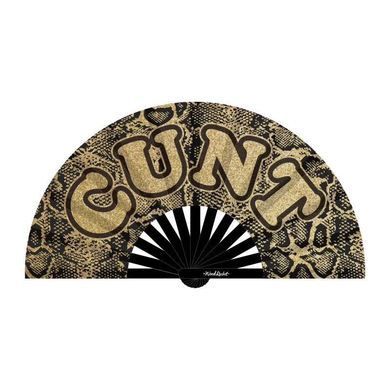 Cunt Large Folding Hand Fan (Glittery Gold) – Glossy Bamboo and Satin Hand Fan