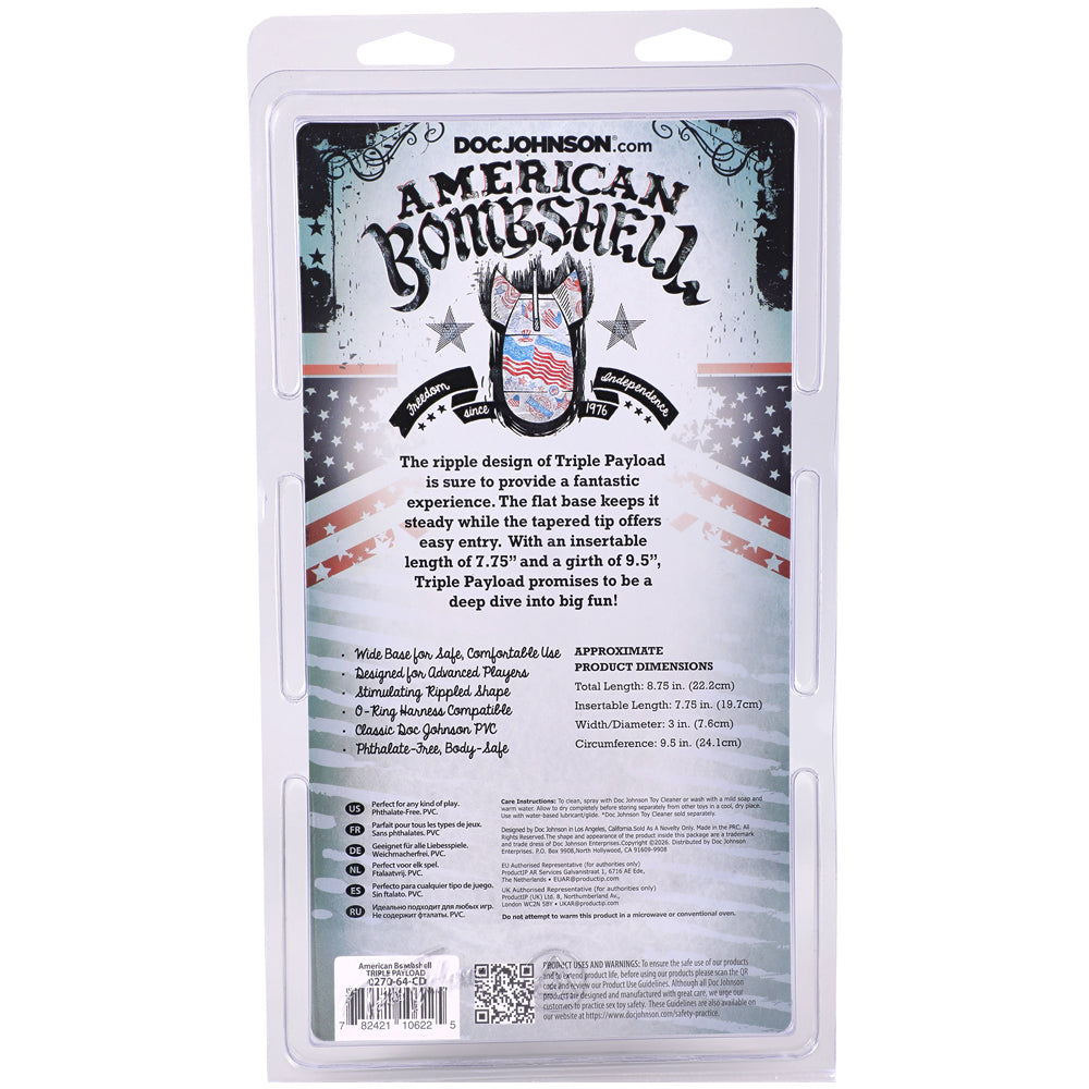 American Bombshell Triple Payload – 7.75 Inch Rippled Butt Plug