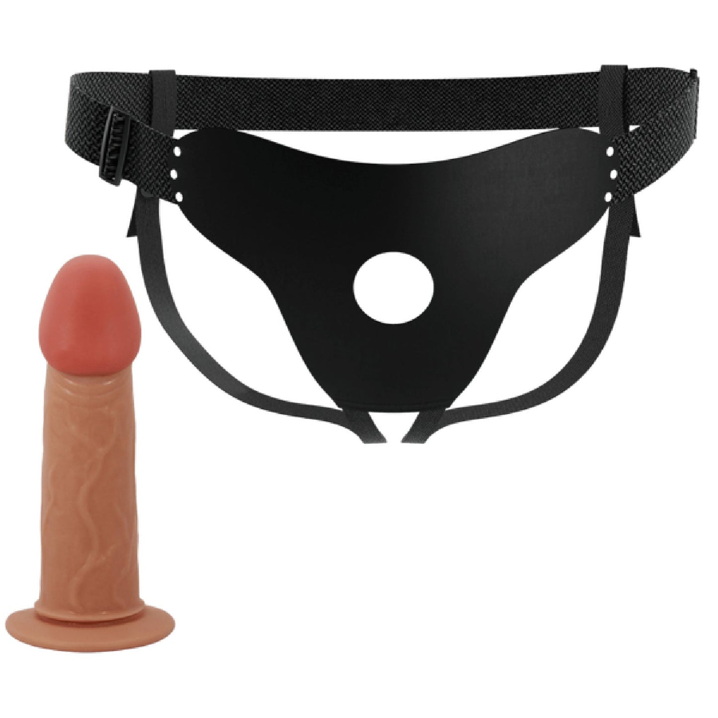 Stark Universal Strap-On Harness – Adjustable Strap-On Harness with Hollow Dildo 6.9 Inch