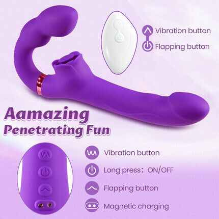 Loria - for Couples 10 Tapping & Vibrating G-spot Clit Stimulator Strapless Double-ended Remote Control Dildo Vibrators