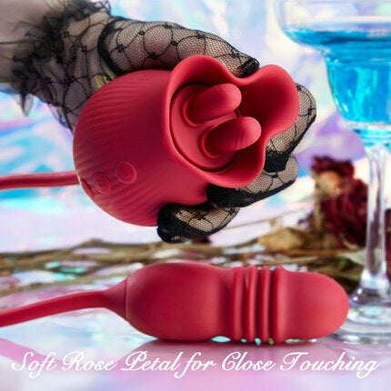 Acmejoy Rose 10 Tongue Licking & Thrusting Dildo Vibrator Clitoris and Nipple Stimulator Vibrators