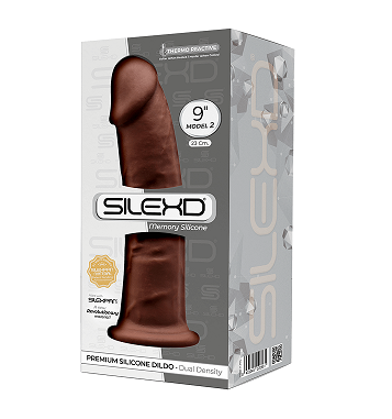 Silexd 9 Inch Model 2 Brown Premium Silicone Dildo Dual Density