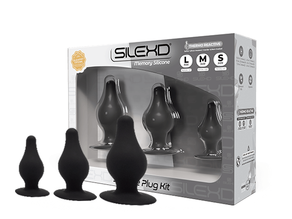 Silexd Model 2 Anal Kit Dual Density Silicone Plugs Set of 3 Sizes Thermo Reactive Black