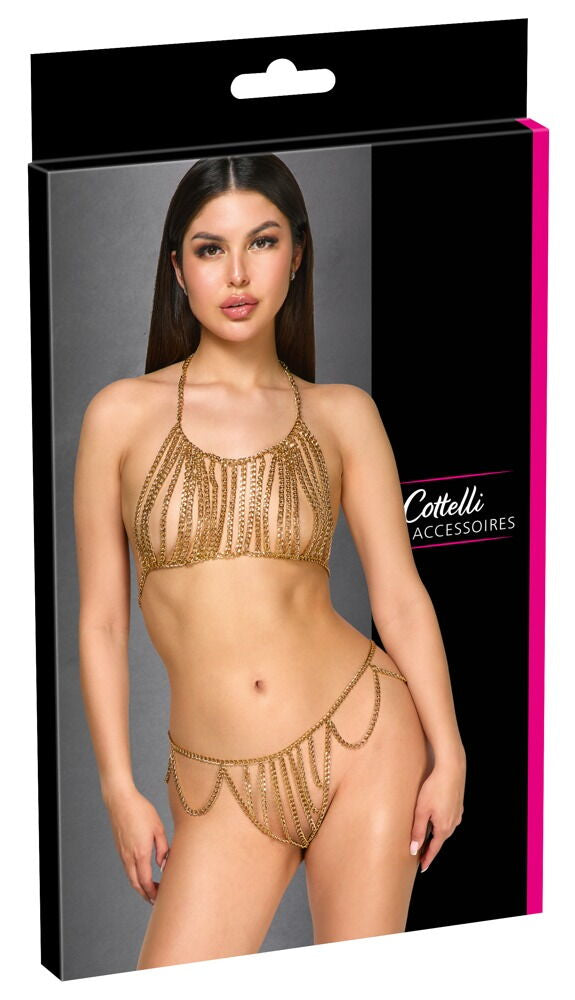Cottelli Top Set Chain Gold – Crotch Chain Lingerie Set