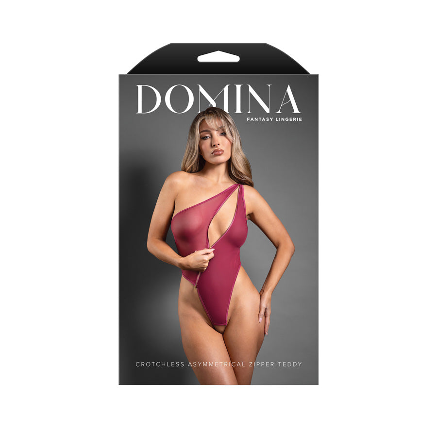 Domina Crotchless Asymmetrical Zipper Teddy (Berry) S/M – Lingerie