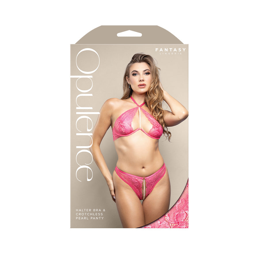 Opulence Halter Bra and Crotchless Pearl Panty Set – Lingerie S/M