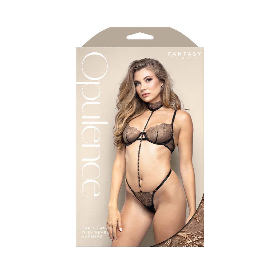 Opulence Bra and Panty with Pearl Harness – Lingerie M/L Size