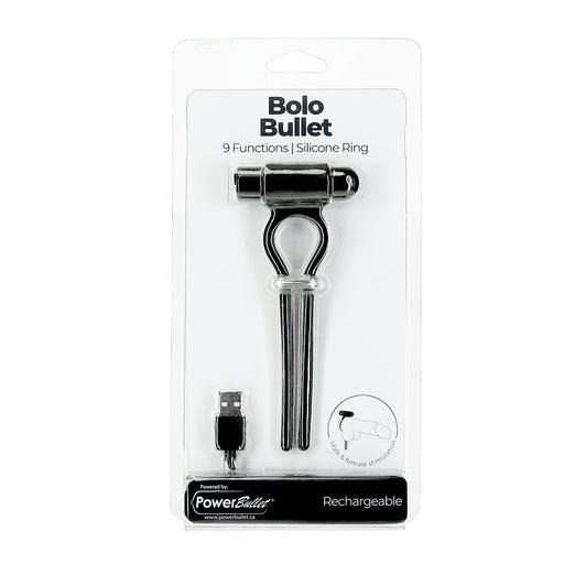 Power Bullet Bollo Adjustable Penis Ring with 2.5 Inch Mini Black Power Bullet and Silicone Ring