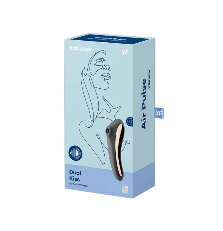 Satisfyer Dual Kiss Black Waterproof Air Pulse Vibrator with Vibrating Insertable Shaft