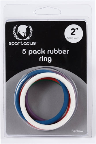 Rainbow 5 Pack Rubber Cock Rings 2 Inch for Extended Pleasure