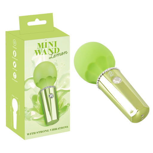 Mini Wand Lemon Massage Wand 12.7 cm in Fresh Sorbet Green with 10 Powerful Vibration Modes and Glitter Stone Button