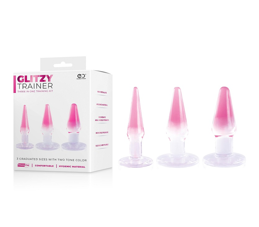 Glitzy Trainer 3 in 1 Dong 5 Inch Kit Pink with 3 Graduated Sizes and Two Tone Color