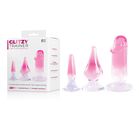 Glitzy Trainer 3 in 1 Dong Mixed Set Pink with 3 Graduated Sizes and Two Tone Color