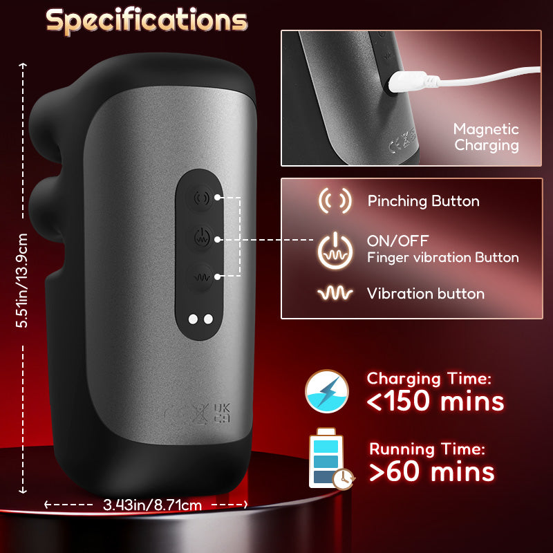 Acmejoy - Evans 10 Pinch Beating Finger Vibrations Penis Vibrator Male Glans Trainer Masturbation Cup