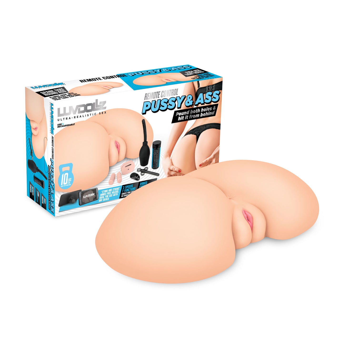 Luvdollz Remote Control Vibrating Pussy and Ass Masturbator Cream 8 Pounds
