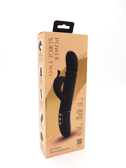 Power Surge Two Black Rabbit Vibrator with 4 Thrusting Speeds and 7 Vibration Modes, Waterproof, Body-Safe Silicone