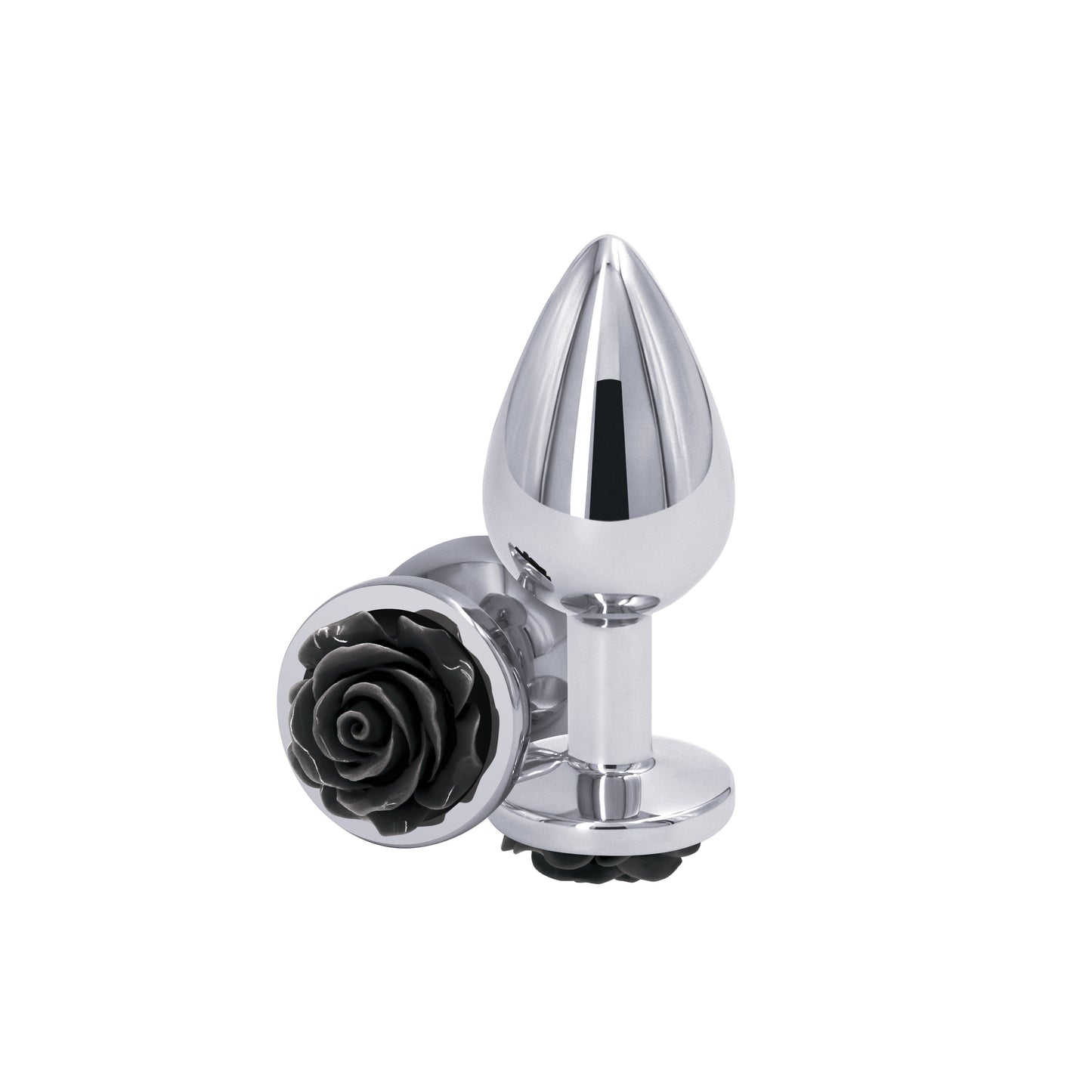 Rear Assets Rose Medium 8.9 cm Metal Butt Plug Black Rose Base