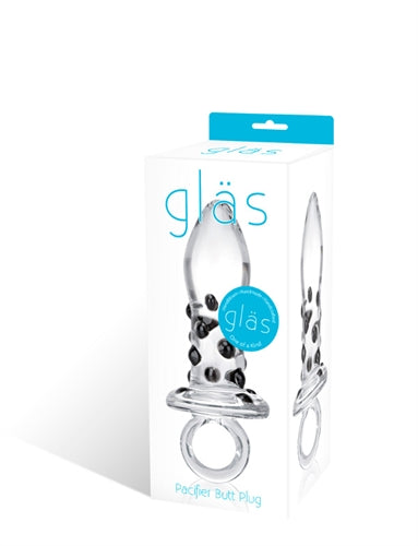 Glas 5 Inch Clear Glass Pacifier Butt Plug with Tinted Nubs and Easy Grip Handle