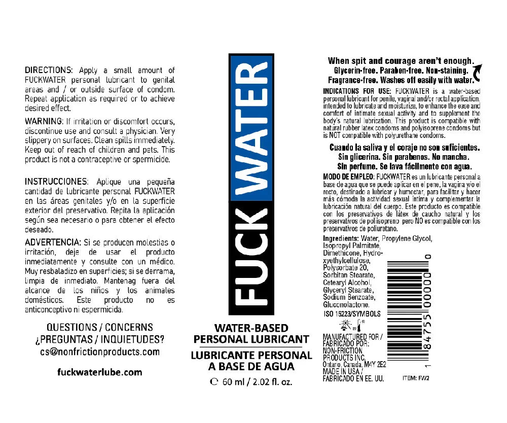 Fuck Water Water-Based Lubricant – Long-Lasting 2 Fl Oz Lubricant
