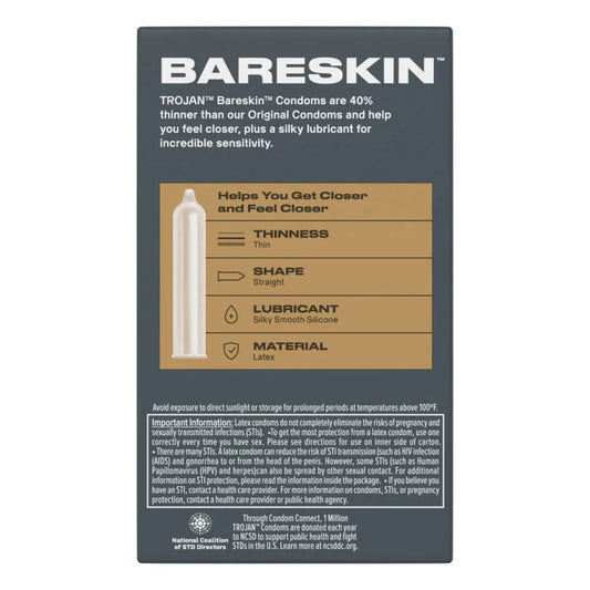 Trojan Sensitivity Bareskin Lubricated Condoms – Thin Latex Condoms 10 Pack