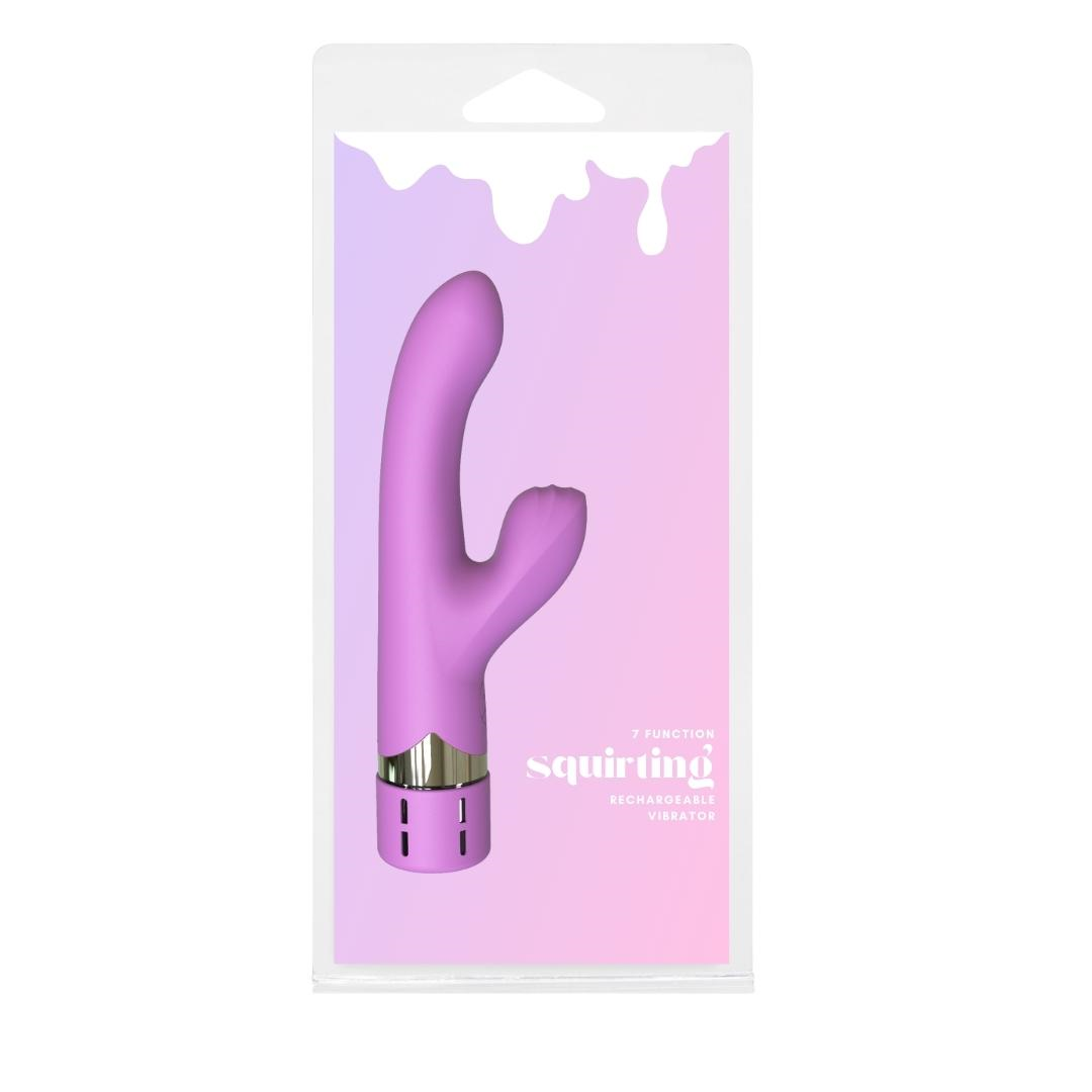 Squirting Vibrator Pink Silicone Ribbed Clitoral Stimulator Magnetic Rechargeable