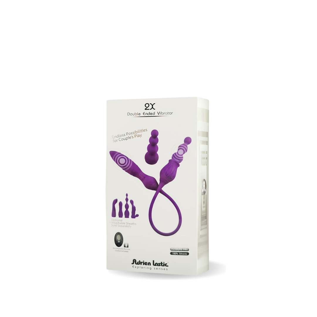 Adrien Lastic 2X + LRS (Purple) – Waterproof Double Ended Dildo with Remote Control and Vibration Modes