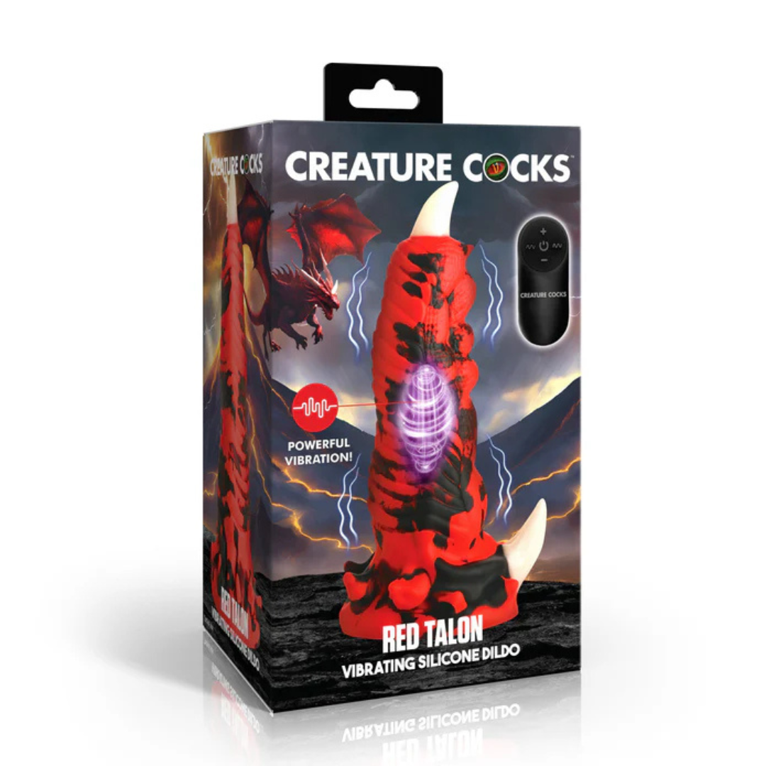Creature Cocks Red Talon (Red/Black) – Textured Vibrating 7.1" Silicone Dildo