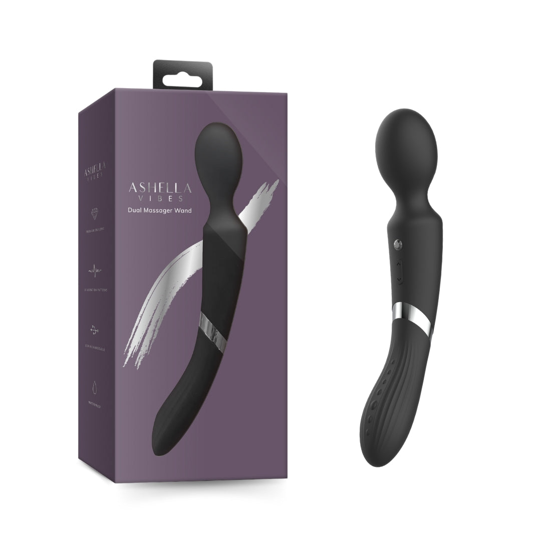 Ashella Vibes Dual Massager Wand Black Premium Silicone Waterproof