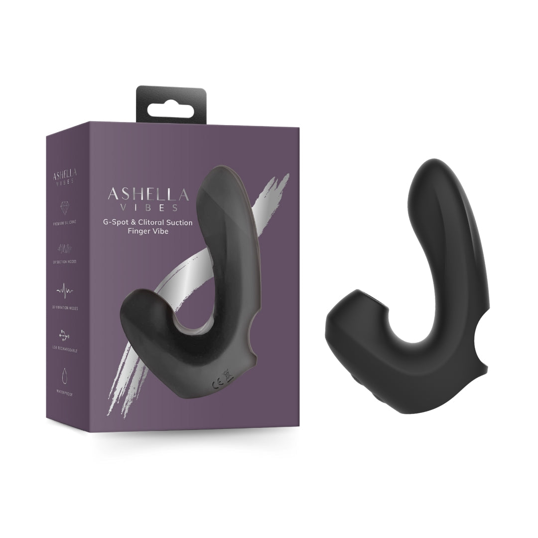 Ashella Vibes Black G-spot and Clitoral Suction Finger Vibe Waterproof
